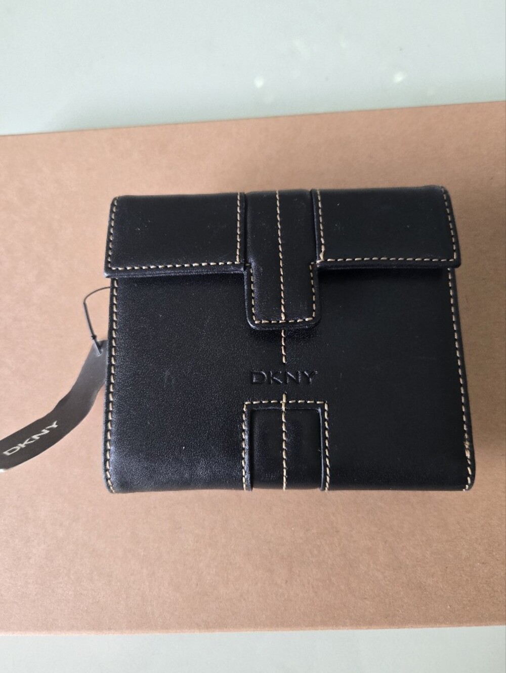 DKNY Black Leather Wallet with Contrast Stitching